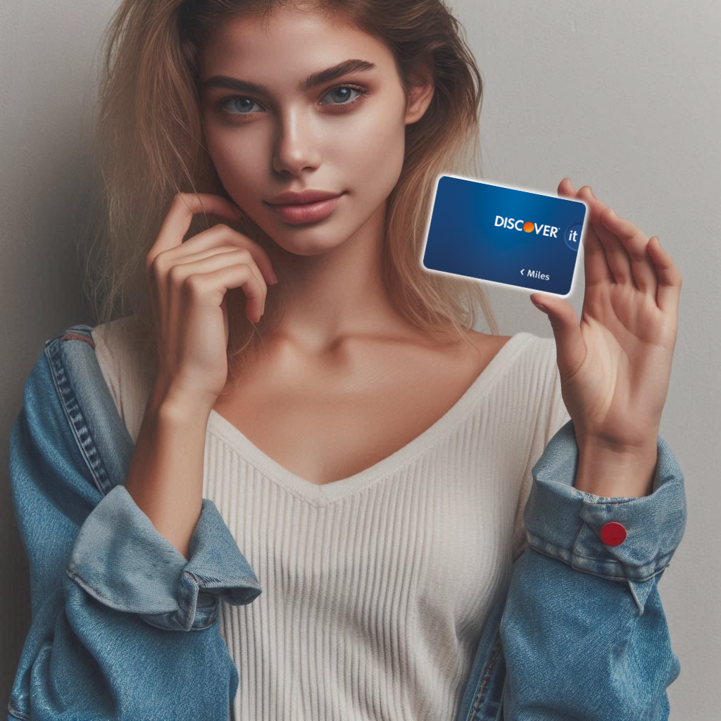 Woman holding Discover IT credit card